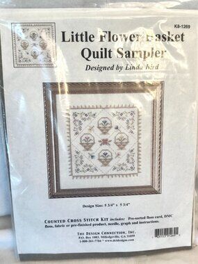 Little Flower Basket Quilt Sampler Counted Cross Stitch Kit by Linda Bird The De